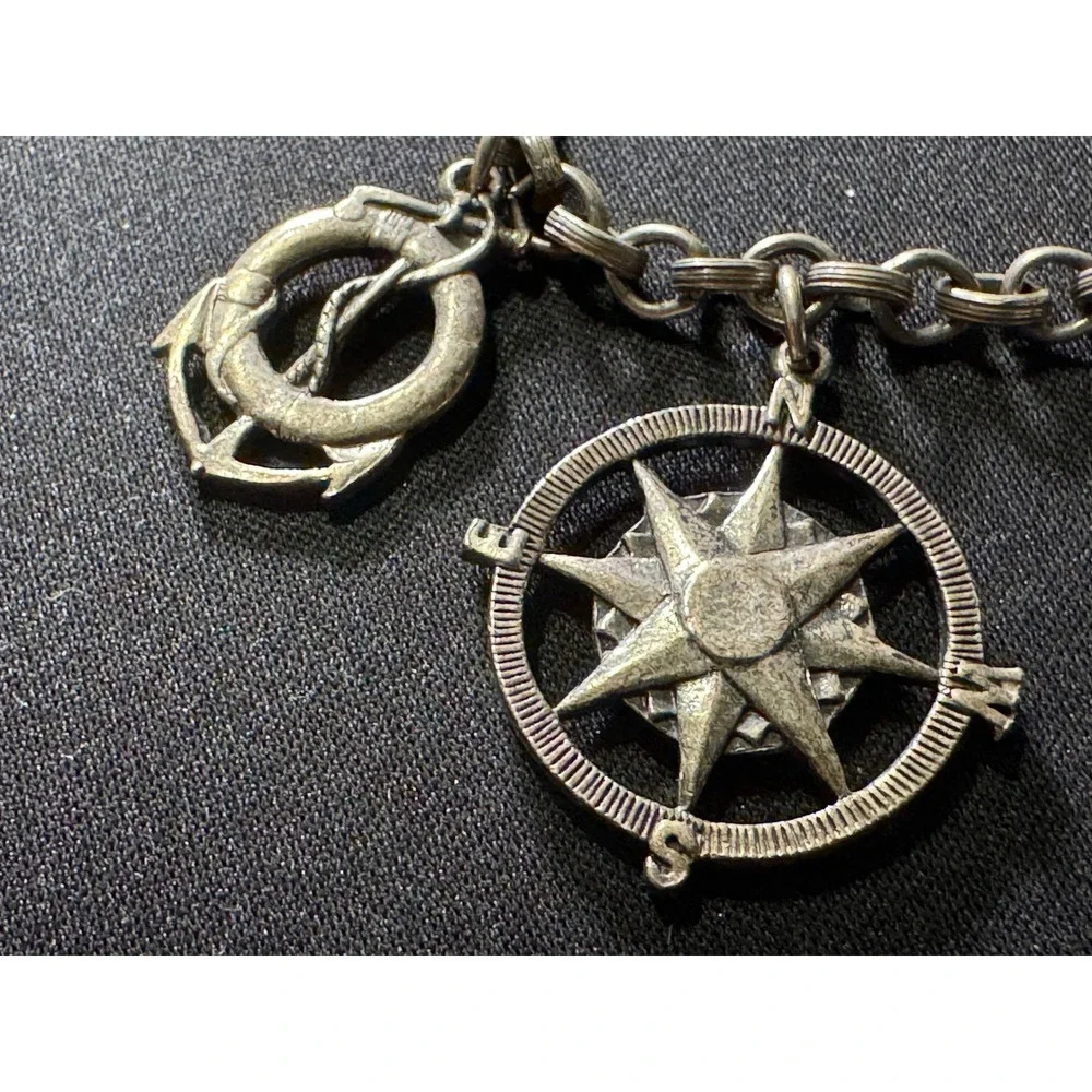 Vintage Coro Nautical Charm Bracelet Silver Tone Compass Anchor Sailboat 6.5in